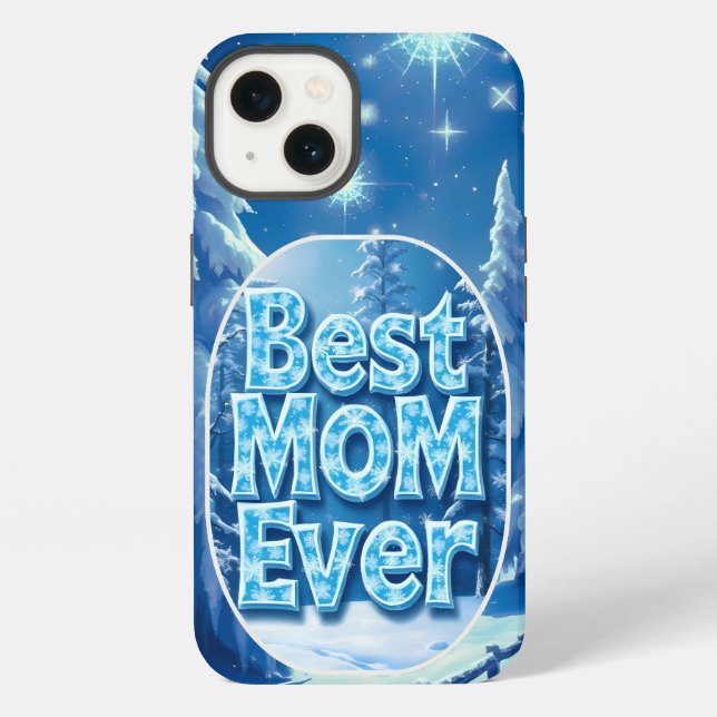 Coque iPhone Étui iPhone Meilleure Maman Scène enneigée (Verso)