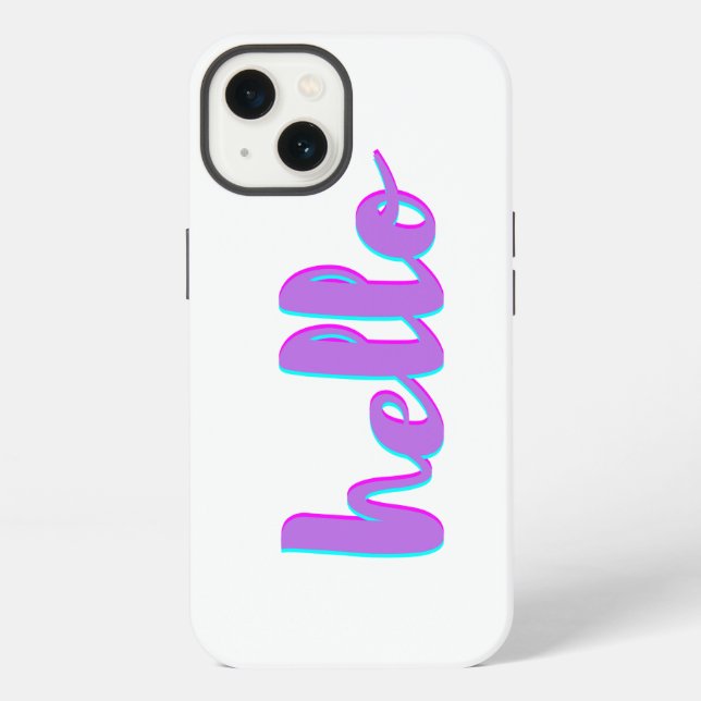 Coque iPhone Étui iPhone moderne violet et blanc Hello (Verso)
