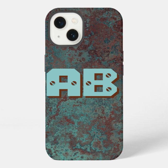 Coque iPhone Étui iPhone monogramme imprimé "Cuivre" corrodé (Verso)