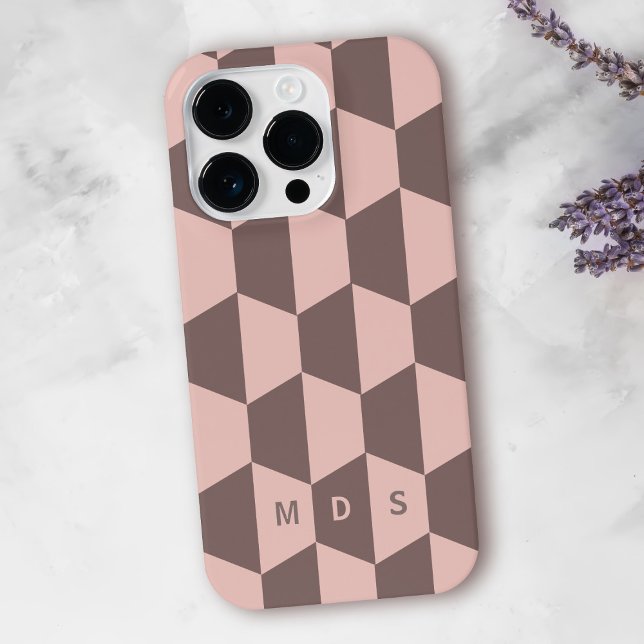 Coque iPhone Étui iPhone Monogramme Moderne Géométrique Rose Pâ (A modern pink geometric design phone case with space for your initials)