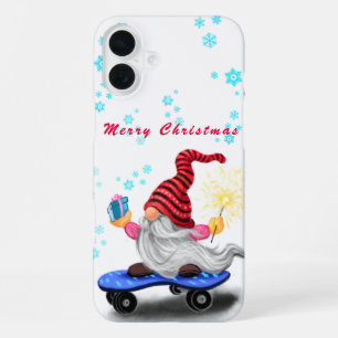 Coque iPhone 16 Plus Étui iPhone Noël Gnome avec skateboard