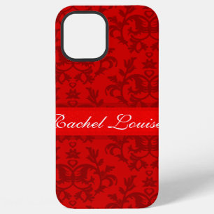 Coque iPhone 12 Pro Max Étui iPhone personnalisé avec motif damassé rouge