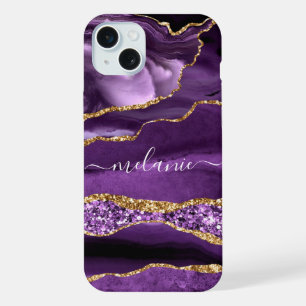 Coque iPhone 15 Plus Étui iPhone personnalisé avec nom en marbre doré v