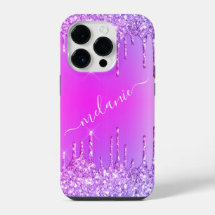 Coque Pour iPhone 14 Plus Étui iPhone personnalisé avec nom Violet Rose Néon