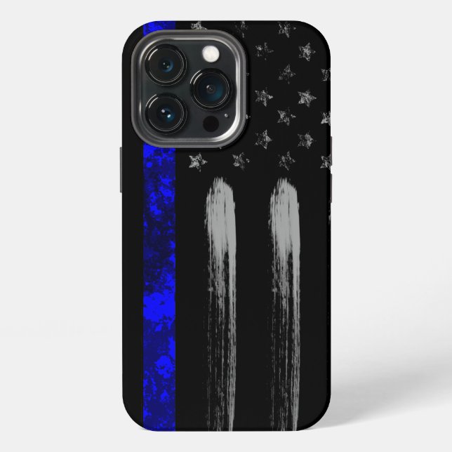 Coque iPhone Étui iPhone Pro Blue Line Grunge Flag (Dos)