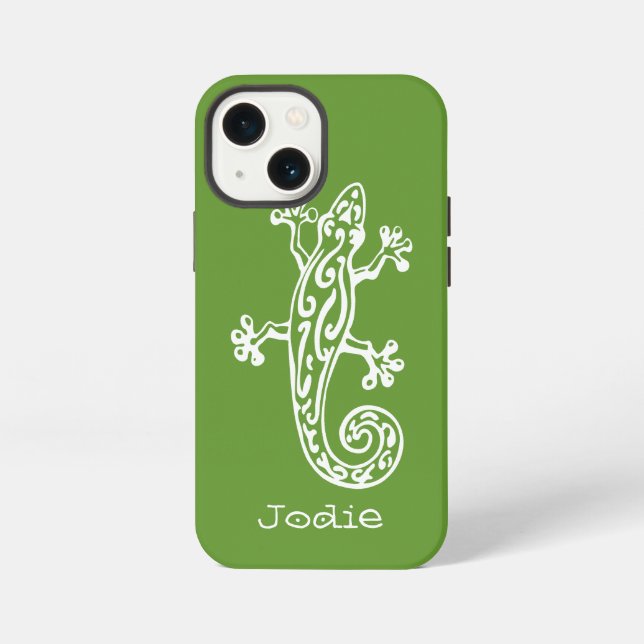 Coque iPhone Étui iphone reptile Gecko blanc & vert nom (Verso)