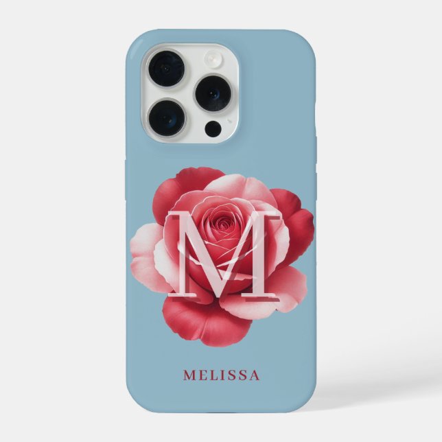 Coque iPhone Étui iPhone Rose Initiale Personnalisée | Fleur Mo (Verso)