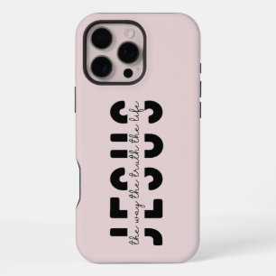 Coque iPhone 16 Pro Max Étui iPhone rose moderne avec écriture sacrée
