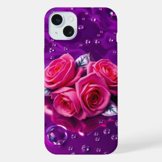 Coque iPhone 15 Plus Étui iPhone Roses roses sur eau violette