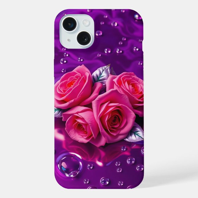 Coque iPhone Étui iPhone Roses roses sur eau violette (Verso)