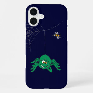 Coque iPhone 16 Plus Étui iphone vert vilain foncé araignée & mouche