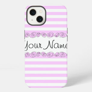 Etui iPhone 13 Étui iPhone vertical à rayures 'Nom' Roses Lilas