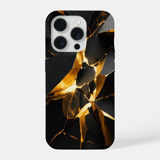 Coque iPhone Étui Luxe iPhone 16 Fracture Or Noir (Verso)