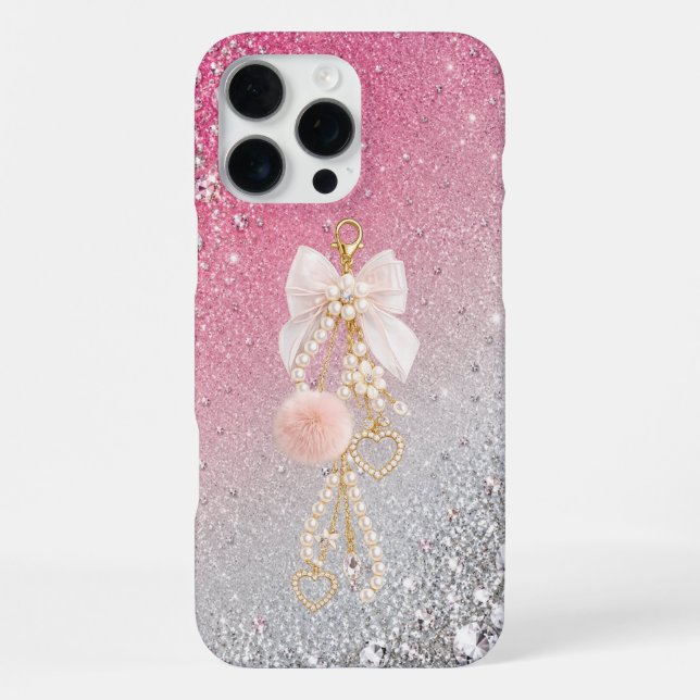 Coque iPhone Étui Luxueux à Nœud en Perle pour iPhone 16 Pro Ma (Verso)