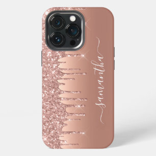 Etui iPhone 13 Pro Étui Métal Rose Gold Pailleté Aspect Noms Manuscri