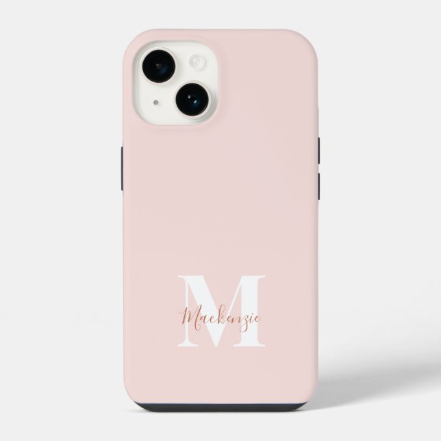 Coque iPhone Étui moderne à monogramme initial en rose et terra (Verso)