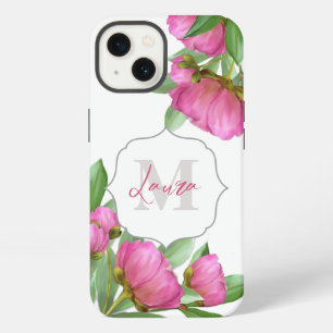 Etui iPhone 13 Étui moderne en aquarelle à monogramme floral rose