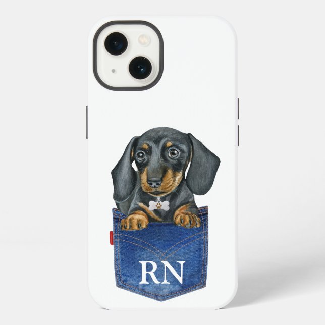 Coque iPhone Étui monogramme Case-Mate pour chien saucisse Dach (Verso)