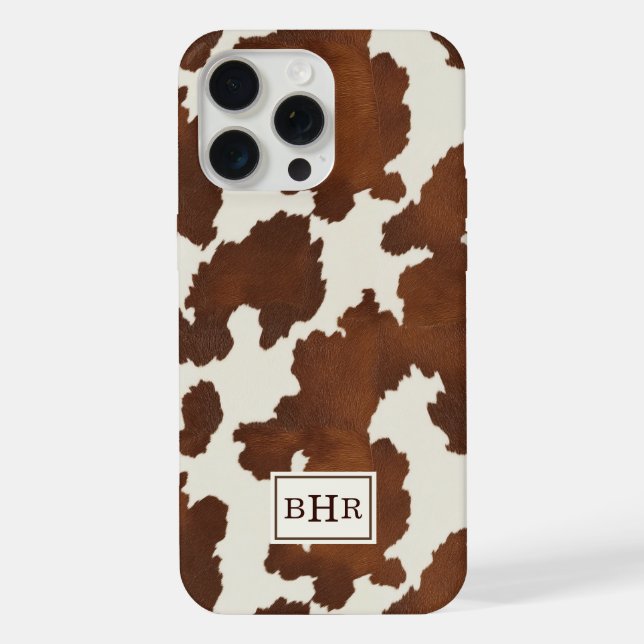 Coque iPhone Étui Monogrammé en Cuir de Vache Marron (Verso)