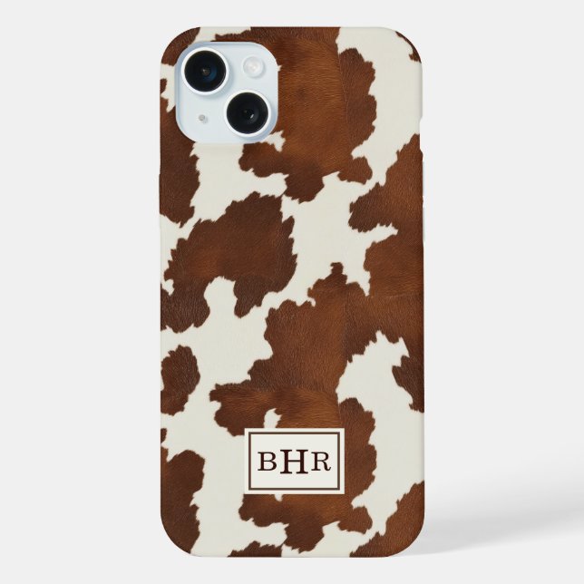 Coque iPhone Étui Monogrammé en Cuir de Vache Marron (Verso)
