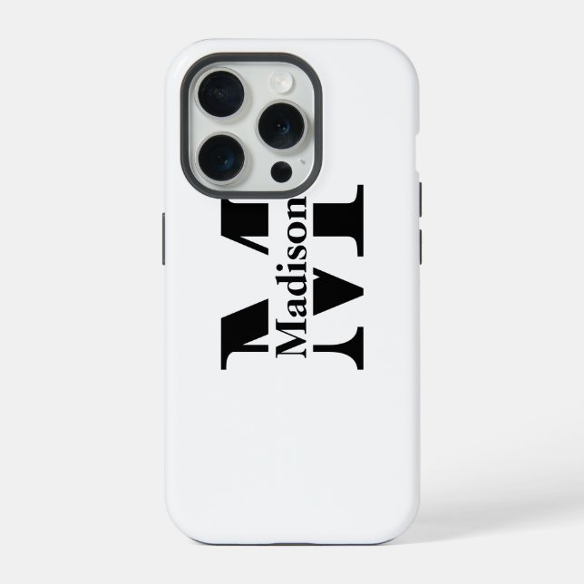Coque iPhone Étui monogramme minimal noir moderne Case-Mate (Verso)