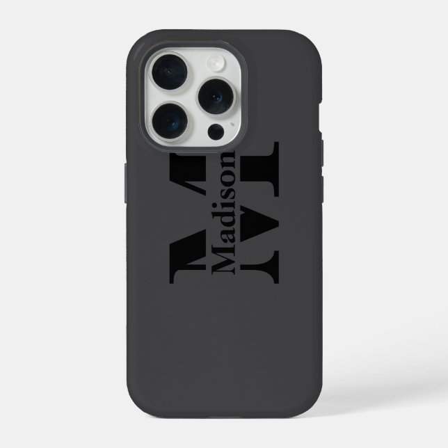Coque iPhone Étui monogramme minimal noir moderne Case-Mate (Verso)