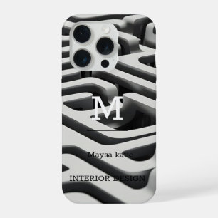 Coque iPhone 15 Pro Étui monogramme moderne minimaliste noir et blanc-