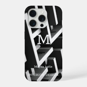 Coque iPhone 15 Pro Étui monogramme moderne minimaliste noir et blanc