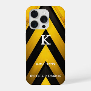 Coque iPhone 15 Pro Étui monogramme moderne minimaliste noir et jaune