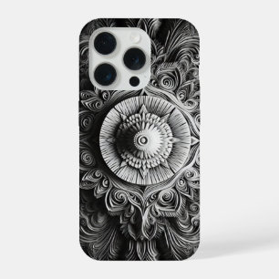Coque iPhone 15 Pro Étui Monogramme Moderne Noir et Blanc Minimaliste-