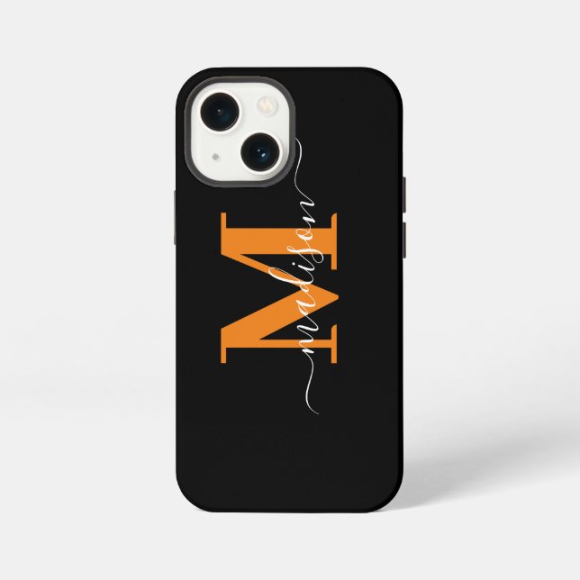 Coque iPhone Étui Monogramme Noir Et Orange Moderne Case-Mate p (Verso)