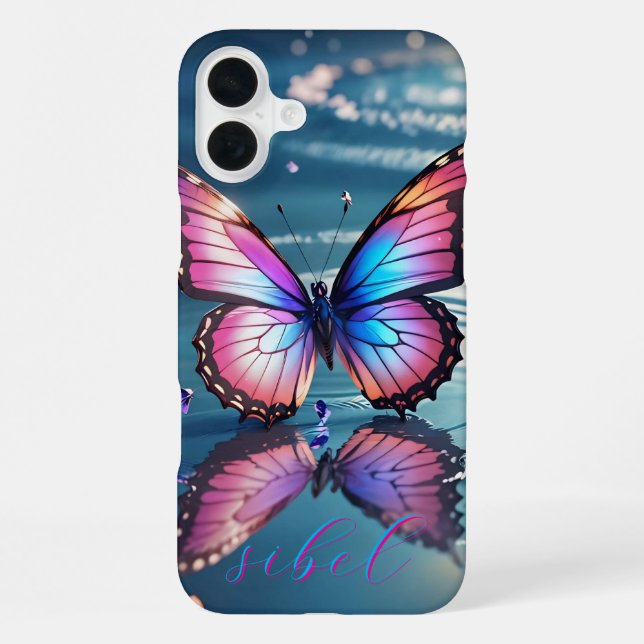 Coque iPhone Étui monogrammé papillon à dégradé moderne - Mate  (Verso)