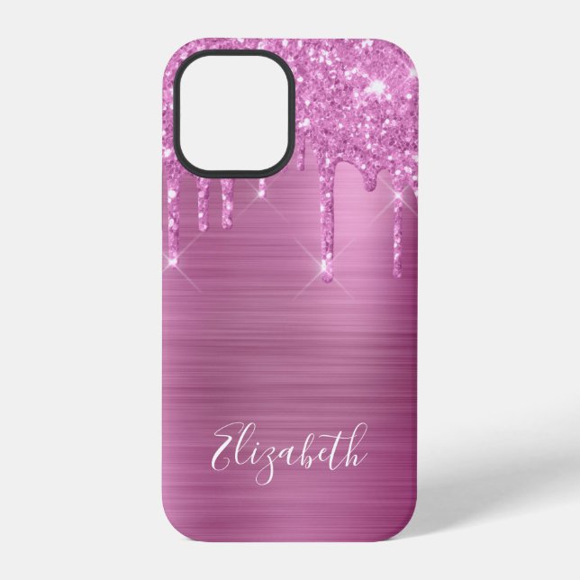 Coque iPhone Étui Monogramme Pink Glitter Drips Case-Mate pour  (Verso)