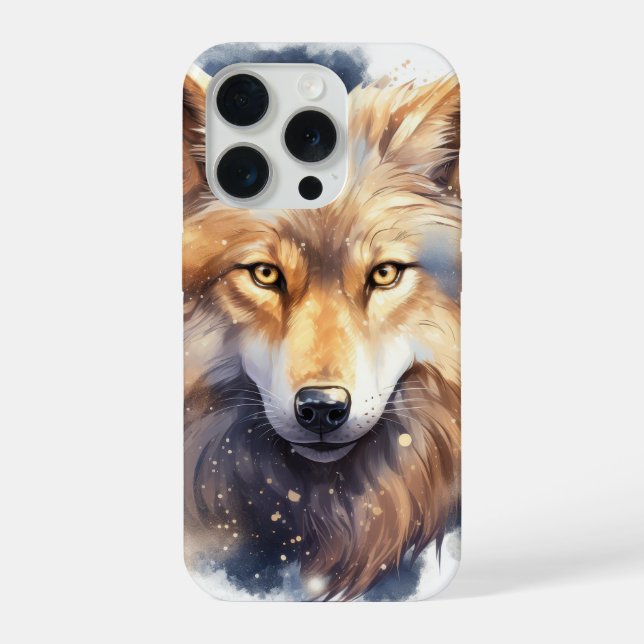 Coque iPhone Étui Mystique Loup Doré pour iPhone 15 Pro (Verso)
