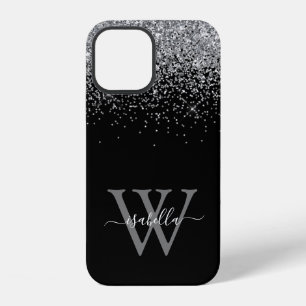 Coque iPhone 12 Étui Nommé Script Paillettes Argent Case-Mate