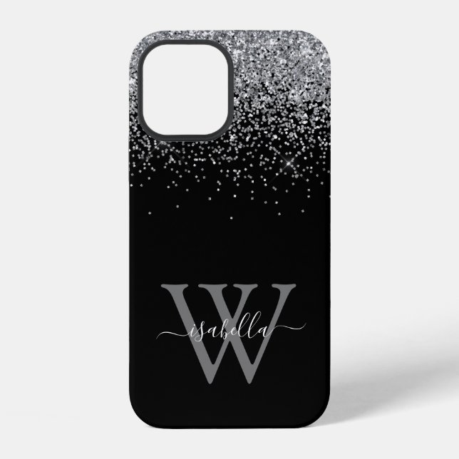 Coque iPhone Étui Nommé Script Paillettes Argent Case-Mate (Verso)