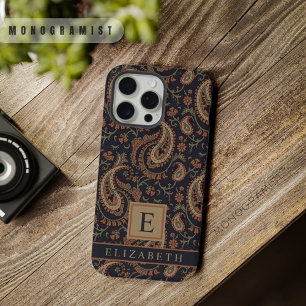 Coque iPhone 15 Pro Max Étui personnalisable bleu foncé beige motif Paisle