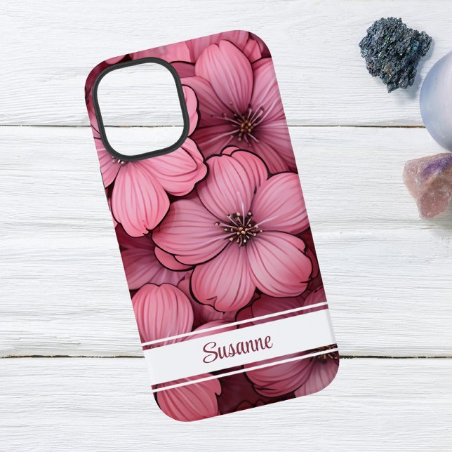Coque iPhone Étui personnalisable Fleur de cerisier rose pour i (Créateur téléchargé)