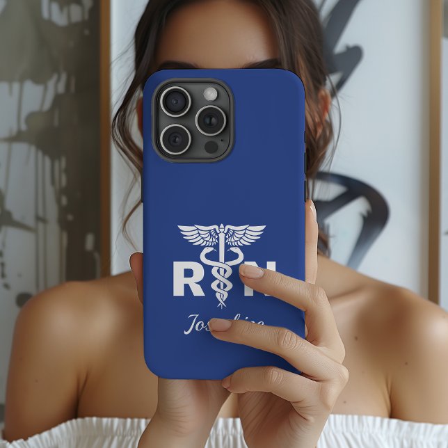 Coque iPhone Étui personnalisé Caducée infirmière diplômée RN,  (personalized nurse birthday gift case, medical healthcare worker gift, thank you gift nurse case)