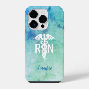Coque Pour iPhone 14 Plus Étui personnalisé infirmière IA Aqua Blue Marble