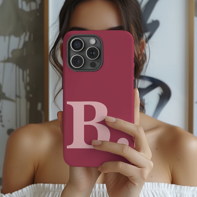 Coque iPhone Étui personnalisé pour iPhone avec monogramme, cad (Custom Pink Phone Case Bridal Shower Gift for Her, Modern Initial iPhone Case Gift for Mom or Wife)