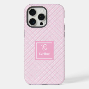 Coque iPhone 15 Pro Max Étui personnalisé rose à carreaux pour iPhone, élé
