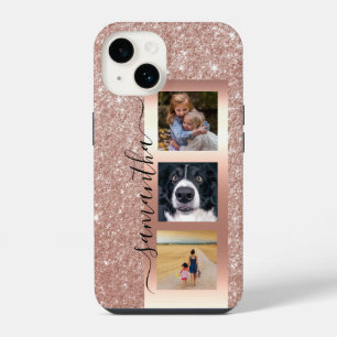 Coque Pour iPhone 14 Étui photo Monogram Pailleté Rose Gold Manuscrit