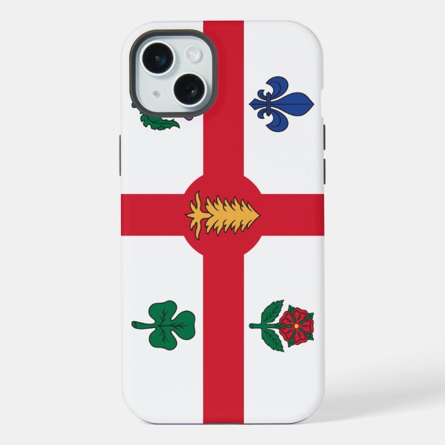 Coque iPhone Étui pour Apple iPhone 15 Plus, drapeau de Montréa (Verso)