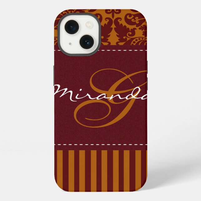 Coque iPhone Étui pour iPad Air Monogram Orange, Damassé rayé d (Verso)