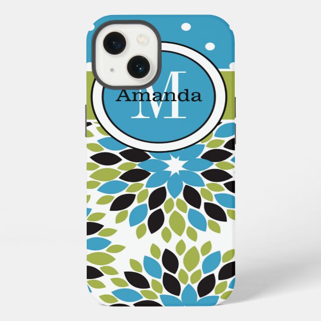 Coque iPhone Étui pour iPad Mini | Floral, Points | Bleu, Vert (Verso)