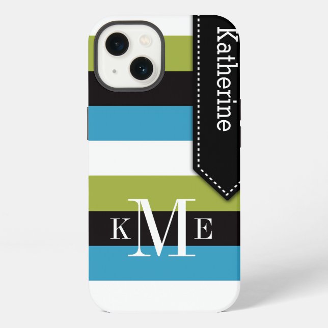 Coque iPhone Étui pour iPad Mini | Rayures | Bleu Vert Noir Bla (Verso)