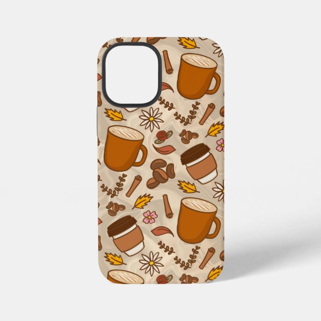 Coque iPhone Étui pour iPhone 12 Mini Feuilles d'automne Café F (Verso)