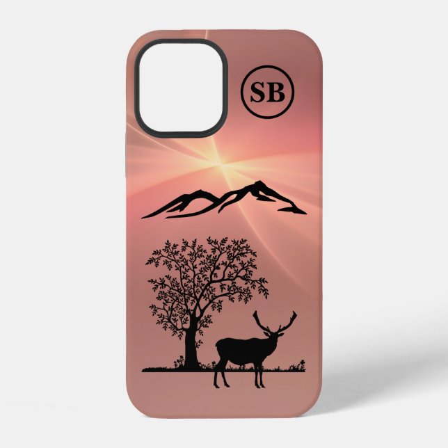 Coque iPhone Étui pour iPhone 12 Monogrammé Cerf Rose (Verso)