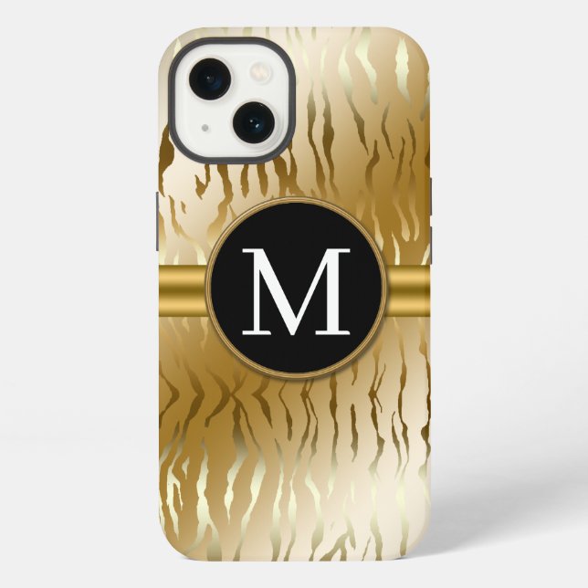 Coque iPhone Étui pour iPhone 13 à rayures zèbre dorées avec mo (Verso)